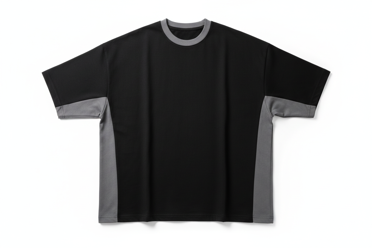 Black Oversize Ringer T-Shirt with Gray Panels