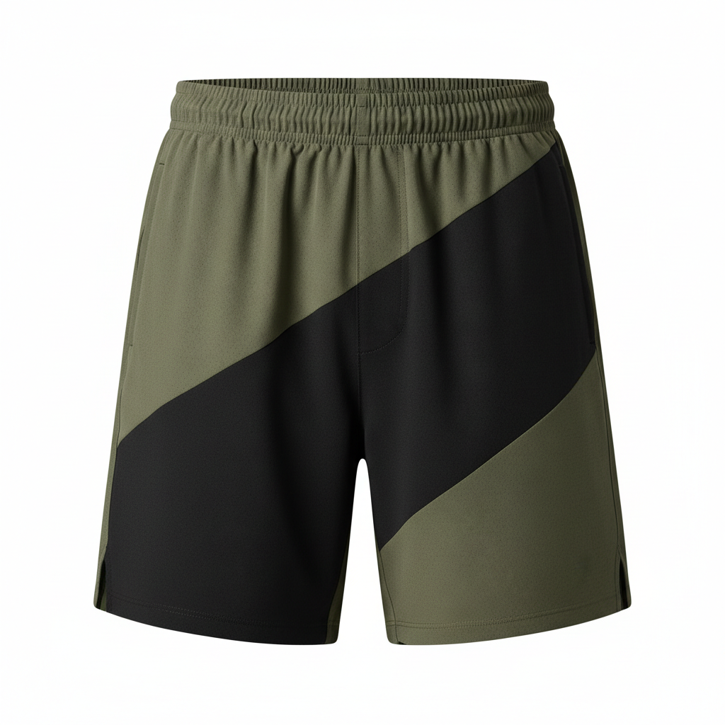 Olive Quick Dry Shorts with Slash Black Front Panel